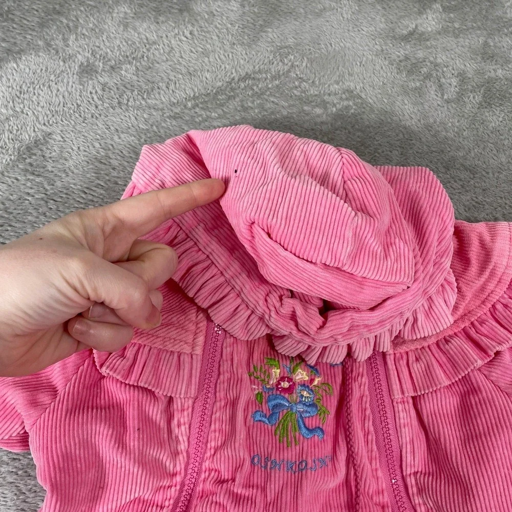 OshKosh Corduroy Snowsuit Baby 12M Pink Floral Hooded Bunting Vintage‎ 90s